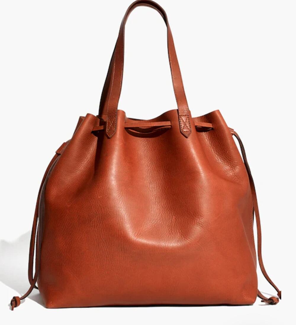 Madewell The Drawstring Leather Transport Tote English Saddle Classic Old Money